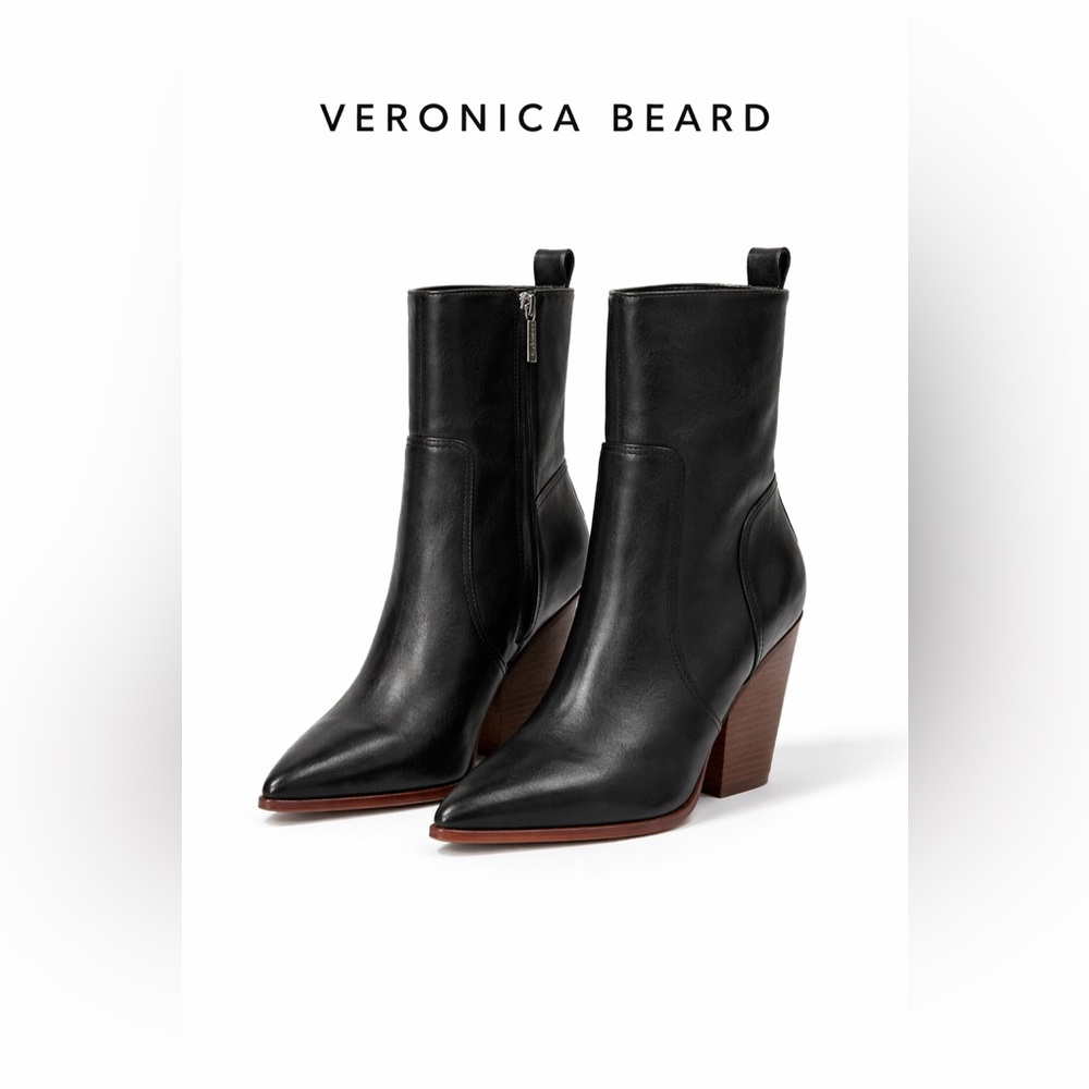 Veronica Beard Black Leather Ankle Boots nwob